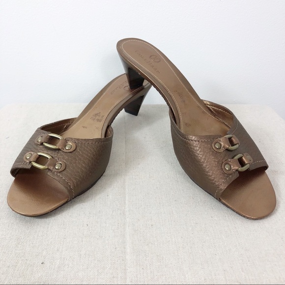 Cole Haan Shoes - Cole Haan Bronze Peep Toe Kitten Heel Sandals 8.5